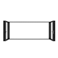 KaMic 192" x 80" 6 Panels Aluminum Folding Doors in Black, Folded Out from Dual Open Model #: FD6PBK19280-DO