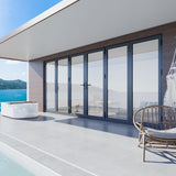KaMic 192" x 96" 6 Panels Alumium Folding Door in Black, Folded Out from Dual Open Model #: FD6PBK19296-DO