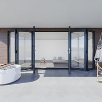 KaMic 192" x 96" 6 Panels Alumium Folding Door in Black, Folded Out from Dual Open Model #: FD6PBK19296-DO