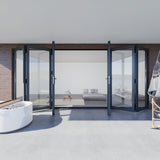 KaMic 192" x 96" 6 Panels Alumium Folding Door in Black, Folded Out from Dual Open Model #: FD6PBK19296-DO