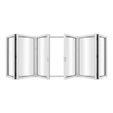 KaMic 192" x 80" 6 Panels Aluminum Folding Doors in White, Folded Out from Dual Open Model #: FD6PWH19280-DO