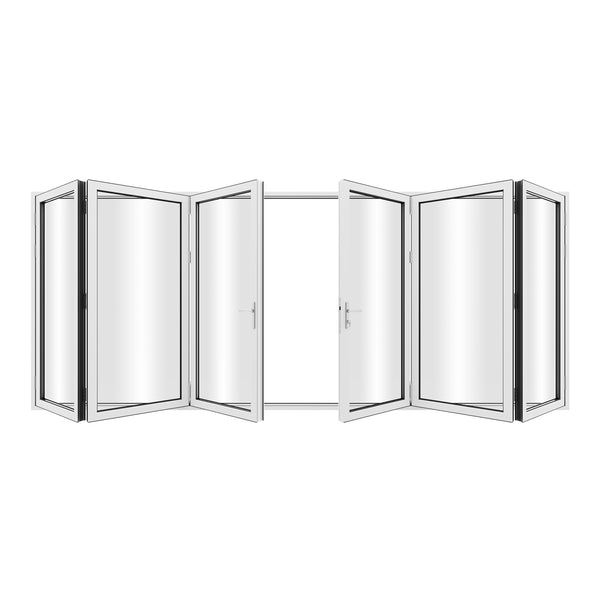 KaMic 192" x 80" 6 Panels Aluminum Folding Doors in White, Folded Out from Dual Open Model #: FD6PWH19280-DO