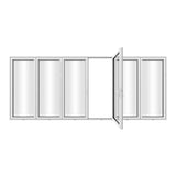 KaMic 192" x 80" 6 Panels Aluminum Folding Doors in White, Folded Out from Dual Open Model #: FD6PWH19280-DO