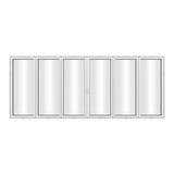 KaMic 192" x 80" 6 Panels Aluminum Folding Doors in White, Folded Out from Dual Open Model #: FD6PWH19280-DO