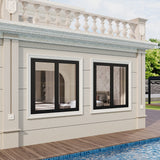 KaMic Versa-Fold 36" x 36" 2 Panels Aluminum Folding Window in Black, Folded Out from Left to Right Model #: FW2PBK3636-LR