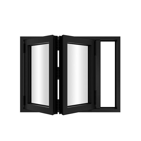KaMic Versa-Fold 36" x 36" 2 Panels Aluminum Folding Window in Black, Folded Out from Right to Left Model #: FW2PBK3636-RL
