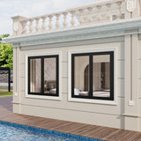 KaMic Versa-Fold 48" x 42" 2 Panels Aluminum Folding Window in Black, Folded Out from Right to Left Model #: FW2PBK4842-RL