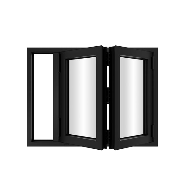 KaMic Versa-Fold 60" x 48" 2 Panels Aluminum Folding Window in Black, Folded Out from Left to Right Model #: FW2PBK6048-LR