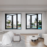 KaMic Versa-Fold 72" x 42" 2 Panels Aluminum Folding Window in Black, Folded Out from Left to Right Model #: FW2PBK7242-LR