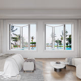 KaMic Versa-Fold 72" x 36" 2 Panels Aluminum Folding Window in White, Folded Out from Left to Right Model #: FW2PWH7236-LR