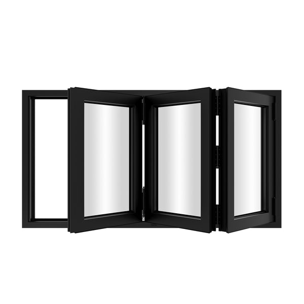 KaMic Versa-Fold 72" x 42" 3 Panels Aluminum Folding Window in Black, Folded Out from Left to Right Model #: FW3PBK7242-LR