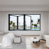 KaMic Versa-Fold 96" x 36" 3 Panels Aluminum Folding Window in Black, Folded Out from Left to Right Model #: FW3PBK9636-LR