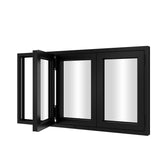 KaMic Versa-Fold 96" x 48" 3 Panels Aluminum Folding Window in Black, Folded Out from Left to Right Model #: FW3PBK9648-LR