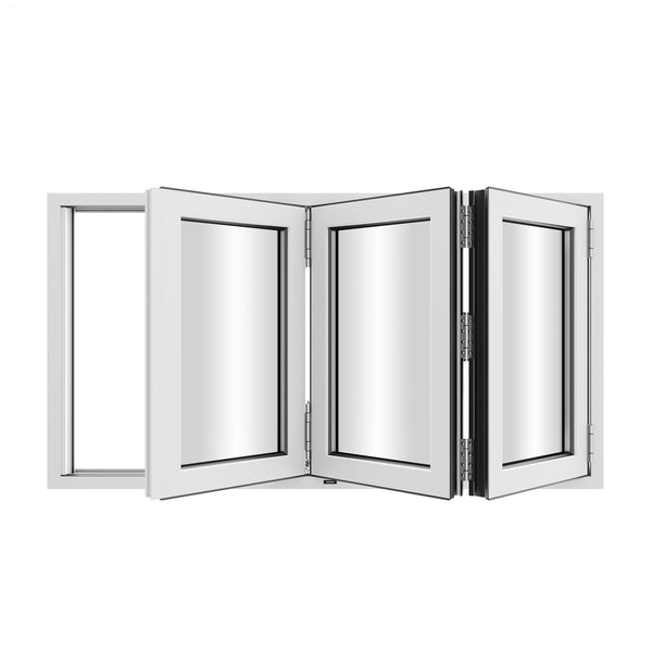 KaMic Versa-Fold 72" x 48" 3 Panels Aluminum Folding Window in White, Folded Out from Left to Right Model #: FW3PWH7248-LR