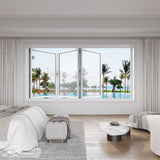 KaMic Versa-Fold 96" x 42" 3 Panels Aluminum Folding Window in White, Folded Out from Left to Right Model #: FW3PWH9642-LR