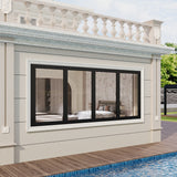 KaMic Versa-Fold 72" x 48" 4 Panels Aluminum Folding Window in Black, Folded Out from Left to Right Model #: FW4PBK7248-LR