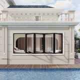 KaMic Versa-Fold 72" x 48" 4 Panels Aluminum Folding Window in Black, Folded Out from Left to Right Model #: FW4PBK7248-LR