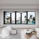 KaMic Versa-Fold 96" x 36" 4 Panels Aluminum Folding Window in Black, Folded Out from Left to Right Model #: FW4PBK9636-LR