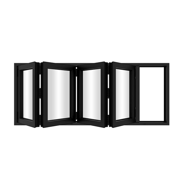 KaMic Versa-Fold 96" x 36" 4 Panels Aluminum Folding Window in Black, Folded Out from Right to Left Model #: FW4PBK9636-RL
