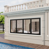 KaMic Versa-Fold 96" x 36" 4 Panels Aluminum Folding Window in Black, Folded Out from Right to Left Model #: FW4PBK9636-RL