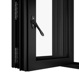 KaMic Versa-Fold 96" x 42" 4 Panels Aluminum Folding Window in Black, Folded Out from Dual Open Model #: FW4PBK9642-DO