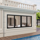 KaMic Versa-Fold 96" x 42" 4 Panels Aluminum Folding Window in Black, Folded Out from Dual Open Model #: FW4PBK9642-DO