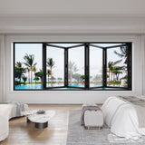 KaMic Versa-Fold 96" x 42" 4 Panels Aluminum Folding Window in Black, Folded Out from Right to Left Model #: FW4PBK9642-RL