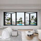 KaMic Versa-Fold 96" x 48" 4 Panels Aluminum Folding Window in Black, Folded Out from Dual Open Model #: FW4PBK9648-DO