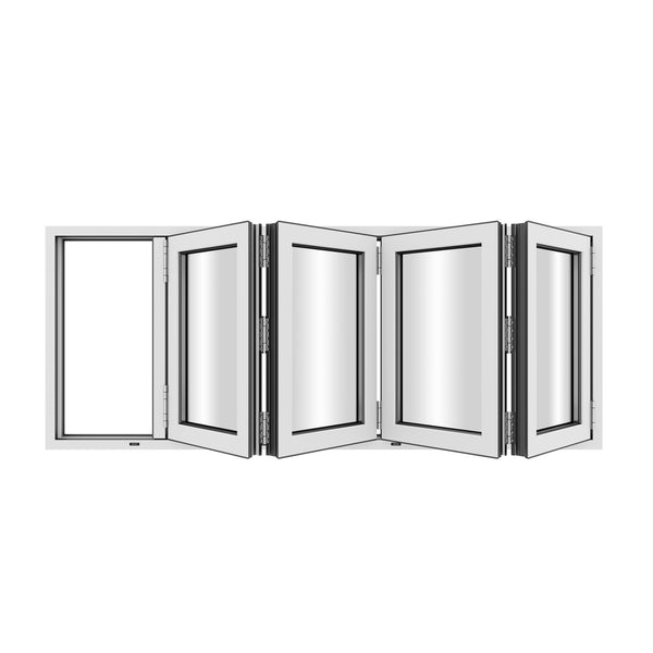 KaMic Versa-Fold 72" x 42" 4 Panels Aluminum Folding Window in White, Folded Out from Left to Right Model #: FW4PWH7242-LR
