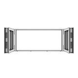 KaMic Versa-Fold 96" x 48" 4 Panels Aluminum Folding Window in White, Folded Out from Dual Open Model #: FW4PWH9648-DO