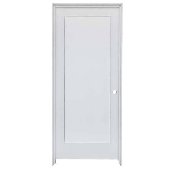 KaMic 28" x 80" Prehung Interior Door White MDF Primed Shaker with Solid Wood Door Frame, Left-Hand Swing-in (5 Pieces)