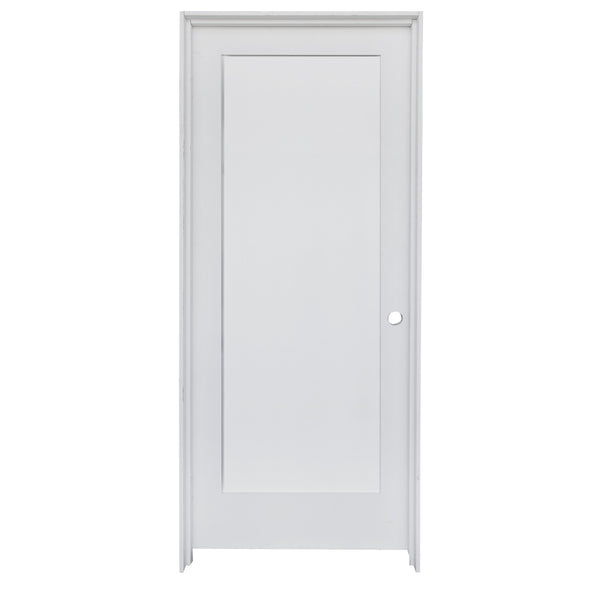 KaMic 32" x 80" Prehung Interior Door White MDF Primed Shaker with Solid Wood Door Frame, Left-Hand Swing-in (5 Pieces)