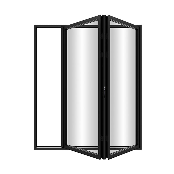 KaMic Elite-Fold 72" x 80" 2-Panel Aluminum Folding Door in Sleek Black with Hidden Hinges & Rollers, Left-to-Right Outward Folding Design - Model # SE-FD2PBK7280-LR