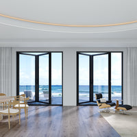 KaMic Elite-Fold 72" x 80" 2-Panel Aluminum Folding Door in Sleek Black with Hidden Hinges & Rollers, Left-to-Right Outward Folding Design - Model # SE-FD2PBK7280-LR