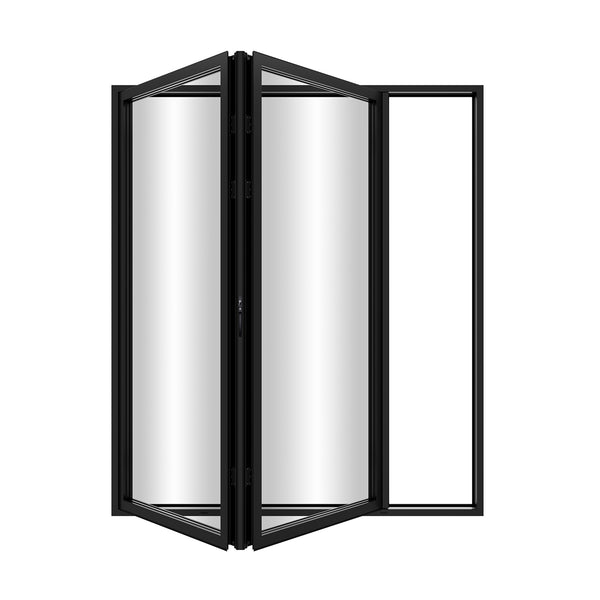 KaMic Elite-Fold 72" x 80" 2-Panel Aluminum Folding Door in Sleek Black with Hidden Hinges & Rollers, Right-to-Left Outward Folding Design - Model # SE-FD2PBK7280-RL