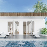 KaMic Elite-Fold 72" x 80" 2-Panel Aluminum Folding Door in Sleek White with Hidden Hinges & Rollers, Left-to-Right Outward Folding Design - Model # SE-FD2PWH7280-LR