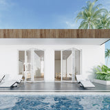 KaMic Elite-Fold 72" x 80" 2-Panel Aluminum Folding Door in Sleek White with Hidden Hinges & Rollers, Left-to-Right Outward Folding Design - Model # SE-FD2PWH7280-LR