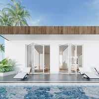 KaMic Elite-Fold 72" x 96" 2-Panel Aluminum Folding Door in Sleek White with Hidden Hinges & Rollers, Right-to-Left Outward Folding Design - Model # SE-FD2PWH7296-RL