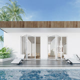 KaMic Elite-Fold 72" x 96" 2-Panel Aluminum Folding Door in Sleek White with Hidden Hinges & Rollers, Right-to-Left Outward Folding Design - Model # SE-FD2PWH7296-RL