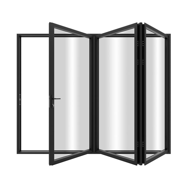 KaMic Elite-Fold 108" x 80" 3-Panel Aluminum Folding Door in Sleek Black with Hidden Hinges & Rollers, Left-to-Right Outward Folding Design - Model # SE-FD3PBK10880-LR