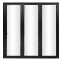 KaMic Elite-Fold 108" x 96" 3-Panel Aluminum Folding Door in Sleek Black with Hidden Hinges & Rollers, Right-to-Left Outward Folding Design - Model # SE-FD3PBK10896-RL