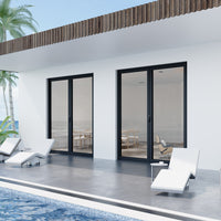 KaMic Elite-Fold 72" x 96" 2-Panel Aluminum Folding Door in Sleek Black with Hidden Hinges & Rollers, Right-to-Left Outward Folding Design - Model # SE-FD2PBK7296-RL