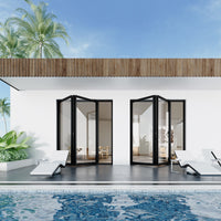 KaMic Elite-Fold 72" x 96" 2-Panel Aluminum Folding Door in Sleek Black with Hidden Hinges & Rollers, Right-to-Left Outward Folding Design - Model # SE-FD2PBK7296-RL