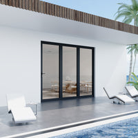 KaMic Elite-Fold 96" x 80" 3-Panel Aluminum Folding Door in Sleek Black with Hidden Hinges & Rollers, Left-to-Right Outward Folding Design - Model # SE-FD3PBK9680-LR
