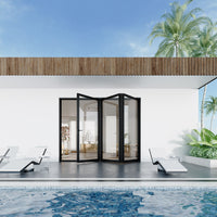 KaMic Elite-Fold 96" x 80" 3-Panel Aluminum Folding Door in Sleek Black with Hidden Hinges & Rollers, Left-to-Right Outward Folding Design - Model # SE-FD3PBK9680-LR