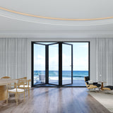 KaMic Elite-Fold 96" x 80" 3-Panel Aluminum Folding Door in Sleek Black with Hidden Hinges & Rollers, Left-to-Right Outward Folding Design - Model # SE-FD3PBK9680-LR