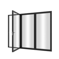 KaMic Elite-Fold 96" x 80" 3-Panel Aluminum Folding Door in Sleek Black with Hidden Hinges & Rollers, Left-to-Right Outward Folding Design - Model # SE-FD3PBK9680-LR