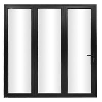 KaMic Elite-Fold 96" x 80" 3-Panel Aluminum Folding Door in Sleek Black with Hidden Hinges & Rollers, Right-to-Left Outward Folding Design - Model # SE-FD3PBK9680-RL