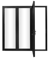 KaMic Elite-Fold 96" x 80" 3-Panel Aluminum Folding Door in Sleek Black with Hidden Hinges & Rollers, Right-to-Left Outward Folding Design - Model # SE-FD3PBK9680-RL