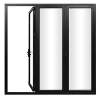 KaMic Elite-Fold 96" x 80" 3-Panel Aluminum Folding Door in Sleek Black with Hidden Hinges & Rollers, Right-to-Left Outward Folding Design - Model # SE-FD3PBK9680-RL